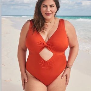 size 22 Swimsuits for All NWT TWIST KNOT SHIMMER ONE PIECE SWIMSUIT Coral